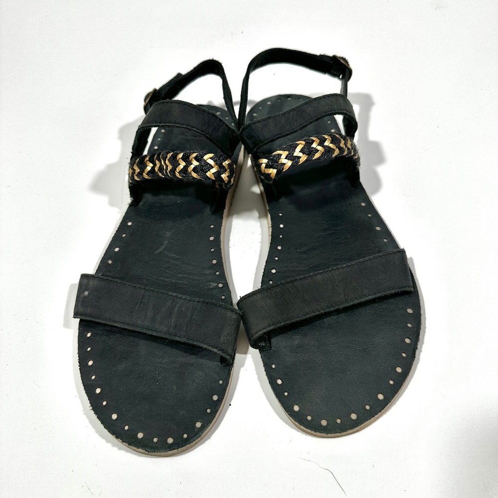 Ugg [ women's 10 ] Strappy Branded Flat Sandals‎ in Off-Black/Grey